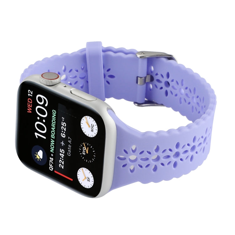 Hollow Out Silicone Watch Band For Apple Watch Ultra 49mm&Watch Ultra 2 49mm / Series 9&8&7 45mm / SE 3&SE 2&6&SE&5&4 44mm / 3&2&1 42mm(Light Purple) - Watch Bands by buy2fix | Online Shopping UK | buy2fix