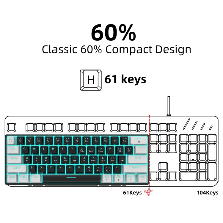 HXSJ V900 61 Keys Cool Lighting Effect Mechanical Wired Keyboard (Black White) - Wired Keyboard by HXSJ | Online Shopping UK | buy2fix