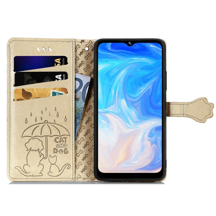 For Doogee N40 Pro Cat and Dog Embossed Horizontal Flip Phone Leather Case with Holder & Card Slot & Wallet & Lanyard(Gold) - More Brand by buy2fix | Online Shopping UK | buy2fix