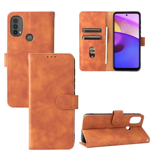 For Motorola Moto E20 / E30 / E40 Skin Feel Magnetic Horizontal Flip Phone Leather Case with Holder & Card Slots & Wallet(Brown) - Motorola Cases by buy2fix | Online Shopping UK | buy2fix