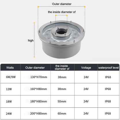 24W Landscape Ring LED Aluminum Alloy Underwater Fountain Light(Warm Light) - Underwater Lights by buy2fix | Online Shopping UK | buy2fix