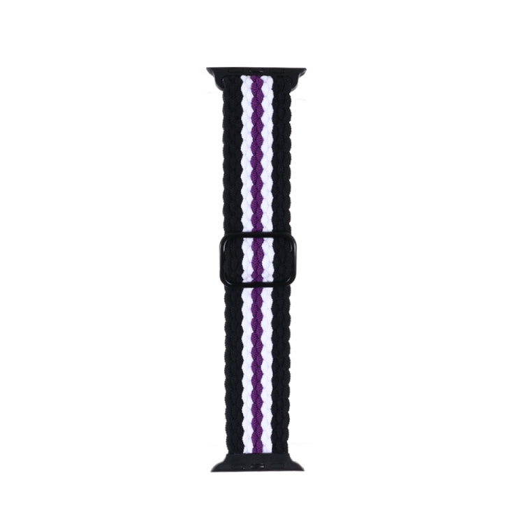 Adjustable Striped Woven Nylon Strap Watch Band For Apple Watch Ultra 49mm&Watch Ultra 2 49mm / Series 9&8&7 45mm / SE 3&SE 2&6&SE&5&4 44mm / 3&2&1 42mm(Black White Purple) - Watch Bands by buy2fix | Online Shopping UK | buy2fix