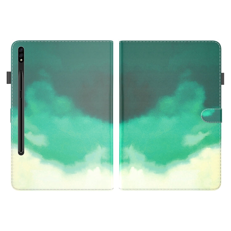 For Samsung Galaxy Tab S9+ Watercolor Pattern Flip Leather Tablet Case(Cyan Green) - Galaxy Tab S9+ Cases by buy2fix | Online Shopping UK | buy2fix