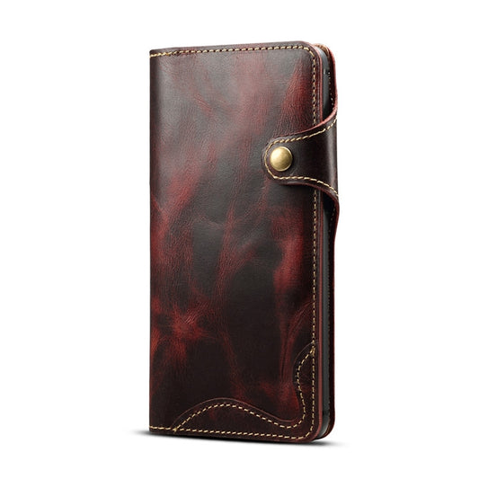 For Huawei Mate 20 Denior Oil Wax Cowhide Magnetic Button Horizontal Flip Leather Case with Card Slots & Wallet(Dark Red) - Huawei Cases by Denior | Online Shopping UK | buy2fix