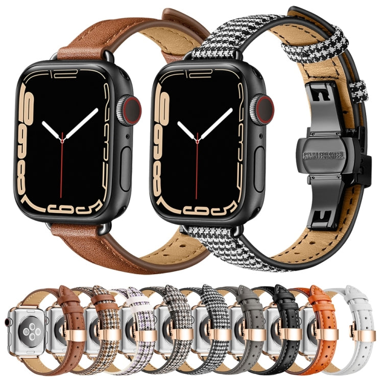 Slimming Butterfly Buckle Watch Band For Apple Watch Ultra 49mm&Watch Ultra 2 49mm / Series 9&8&7 45mm / SE 3&SE 2&6&SE&5&4 44mm / 3&2&1 42mm(Houndstooth Coffee Black) - Watch Bands by buy2fix | Online Shopping UK | buy2fix