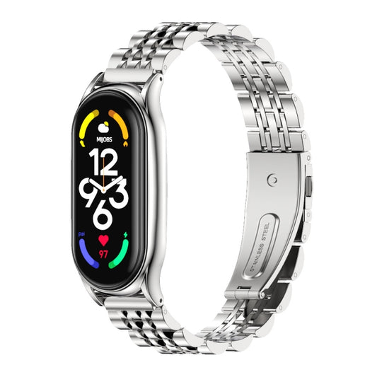 For Xiaomi Mi Band 7 / 7 NFC MIJOBS Plus Seven-bead Metal Stainless Steel Watch Band(Silver) - Watch Bands by MIJOBS | Online Shopping UK | buy2fix