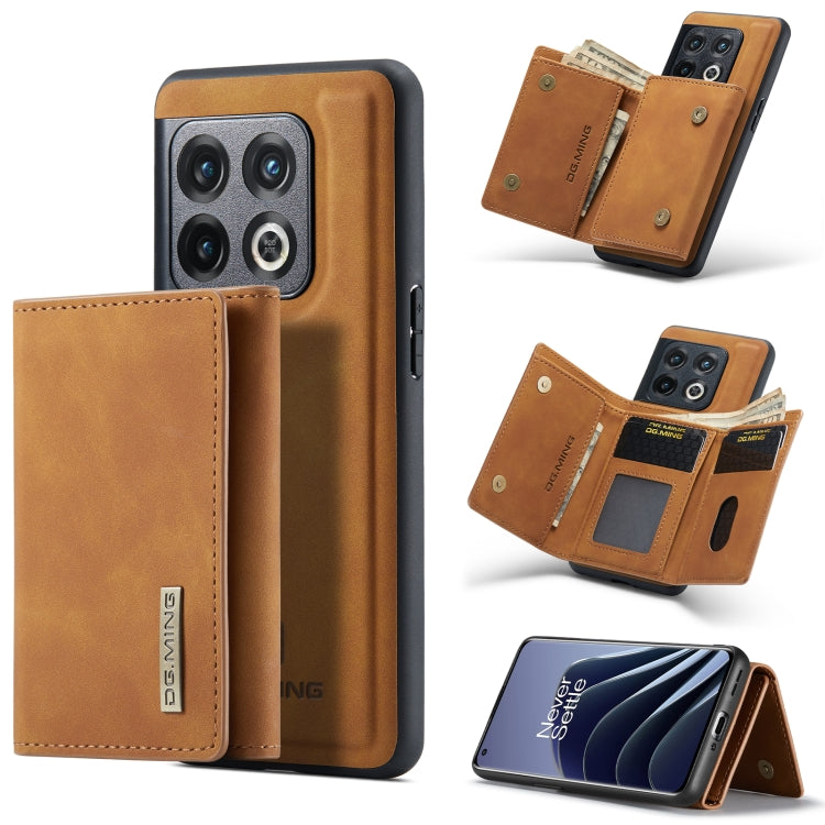 For OnePlus 10 Pro DG.MING M1 Series 3-Fold Multi Card Wallet + Magnetic Phone Case(Brown) - OnePlus Cases by DG.MING | Online Shopping UK | buy2fix