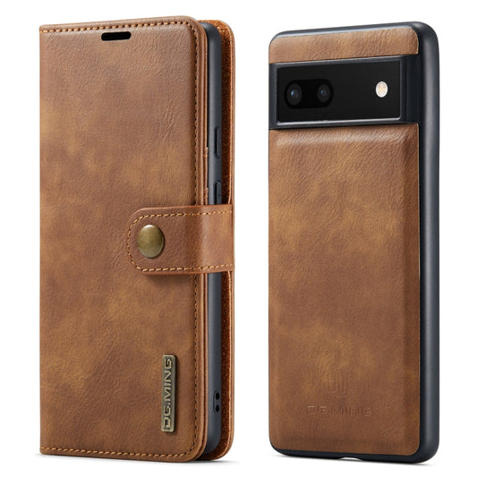 For Google Pixel 6A DG.MING Crazy Horse Texture Detachable Magnetic Leather Phone Case(Brown) - Google Cases by DG.MING | Online Shopping UK | buy2fix