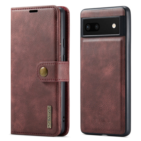 For Google Pixel 6A DG.MING Crazy Horse Texture Detachable Magnetic Leather Phone Case(Red) - Google Cases by DG.MING | Online Shopping UK | buy2fix