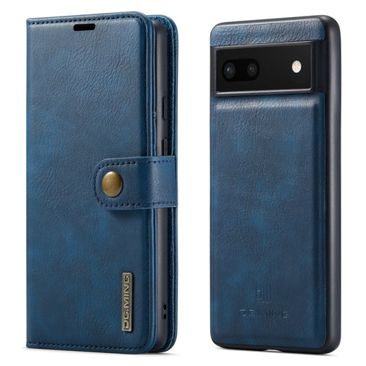 For Google Pixel 6A DG.MING Crazy Horse Texture Detachable Magnetic Leather Phone Case(Blue) - Google Cases by DG.MING | Online Shopping UK | buy2fix