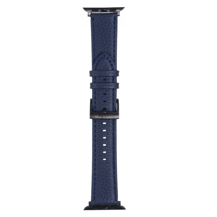 Litchi Texture Leather Watch Band For Apple Watch Ultra 49mm&Watch Ultra 2 49mm / Series 9&8&7 45mm / SE 3&SE 2&6&SE&5&4 44mm / 3&2&1 42mm(Midnight Blue) - Watch Bands by buy2fix | Online Shopping UK | buy2fix