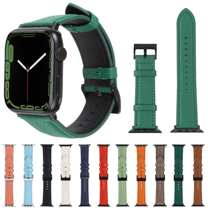 Litchi Texture Leather Watch Band For Apple Watch Ultra 49mm&Watch Ultra 2 49mm / Series 9&8&7 45mm / SE 3&SE 2&6&SE&5&4 44mm / 3&2&1 42mm(Midnight Blue) - Watch Bands by buy2fix | Online Shopping UK | buy2fix