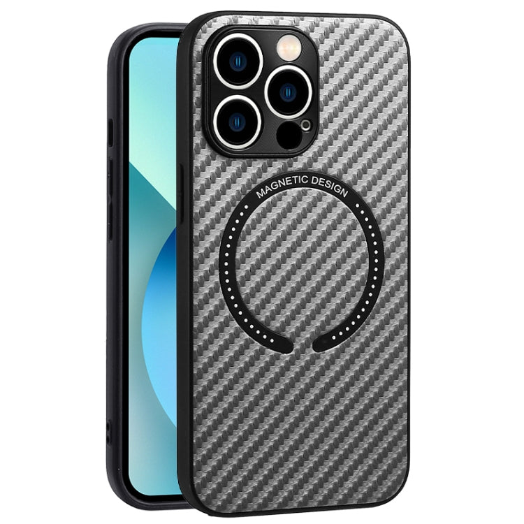 For iPhone 12 Pro Carbon Fiber Texture MagSafe Magnetic Phone Case(Silver Grey) - iPhone 12 / 12 Pro Cases by buy2fix | Online Shopping UK | buy2fix