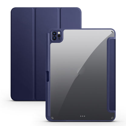 For iPad Air 13 2024 / Pro 12.9 2022 / 2021 / 2020 / 2018 Acrylic 3-folding Smart Leather Tablet Case(Dark Blue) - iPad Pro 12.9 (2022/2021) Cases by buy2fix | Online Shopping UK | buy2fix