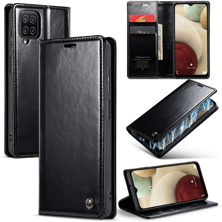 For Samsung Galaxy A12 CaseMe 003 Crazy Horse Texture Leather Phone Case(Black) - Galaxy Phone Cases by CaseMe | Online Shopping UK | buy2fix