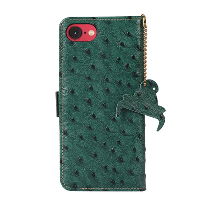 For iPhone SE 2024 Ostrich Pattern Genuine Leather RFID Phone Case(Green) - More iPhone Cases by buy2fix | Online Shopping UK | buy2fix