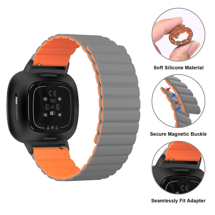 For Fitbit Versa 4 / Sense 2 Universal Magnetic Silicone Watch Band(Black Orange) - Watch Bands by buy2fix | Online Shopping UK | buy2fix