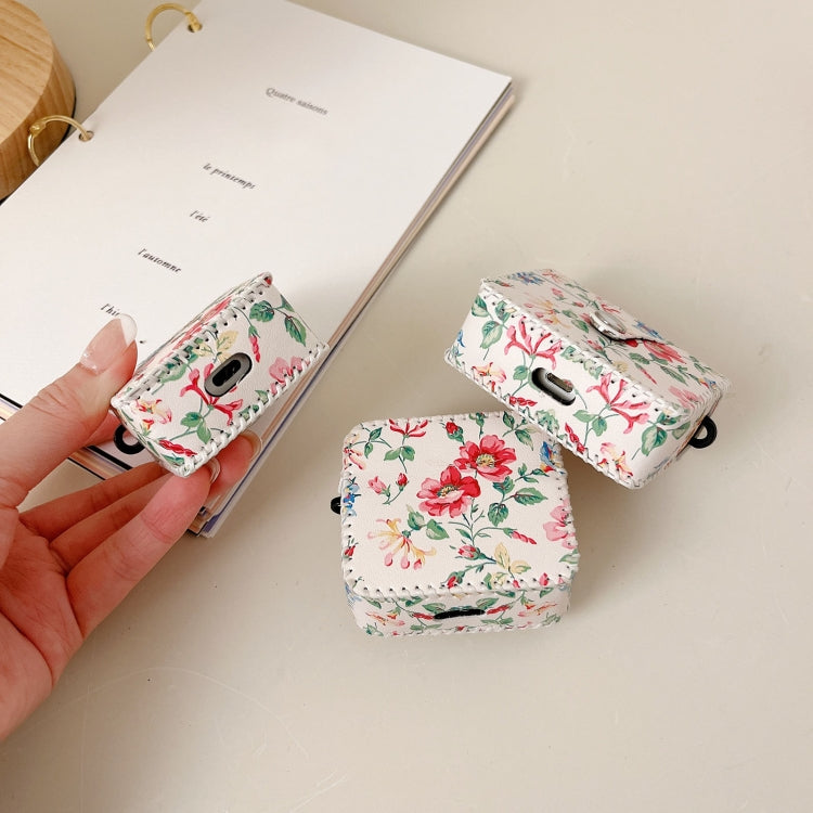 For AirPods 3 White Floral PU Leather Wireless Earphone Case - For AirPods 3 by buy2fix | Online Shopping UK | buy2fix