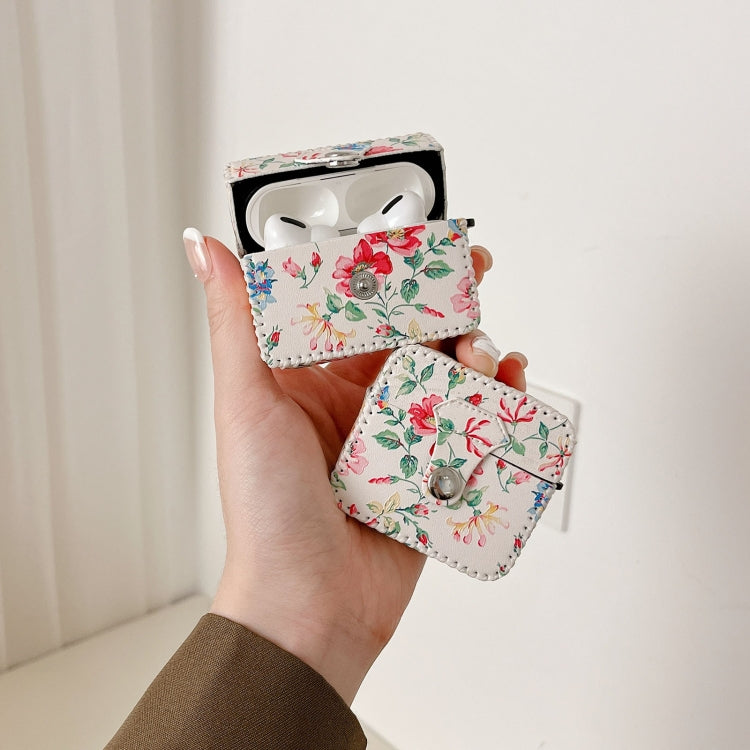 For AirPods 3 White Floral PU Leather Wireless Earphone Case - For AirPods 3 by buy2fix | Online Shopping UK | buy2fix