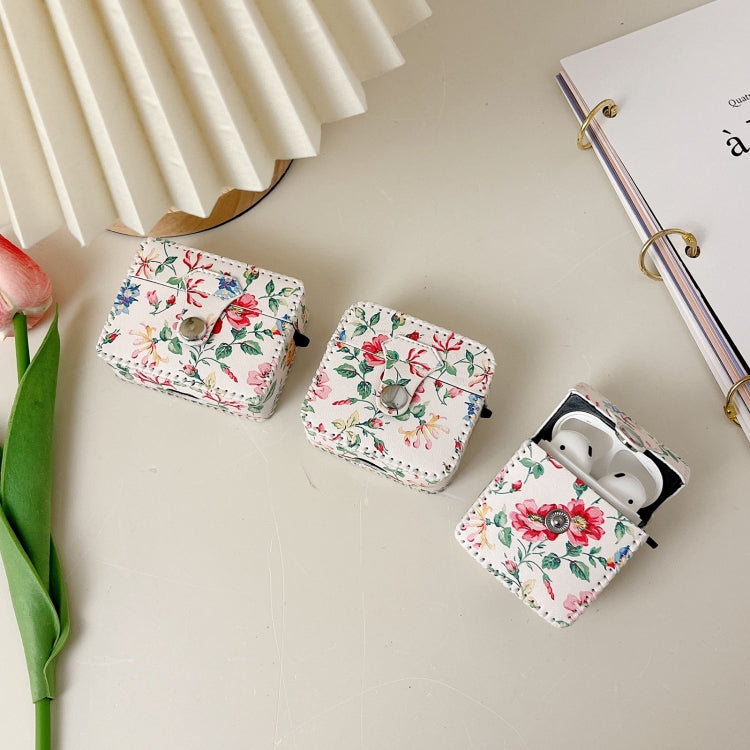 For AirPods 3 White Floral PU Leather Wireless Earphone Case - For AirPods 3 by buy2fix | Online Shopping UK | buy2fix