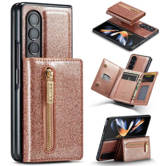 For Samsung Galaxy Z Fold3 5G DG.MING M3 Series Glitter Powder Card Bag Leather Case(Rose Gold) - Galaxy Phone Cases by DG.MING | Online Shopping UK | buy2fix