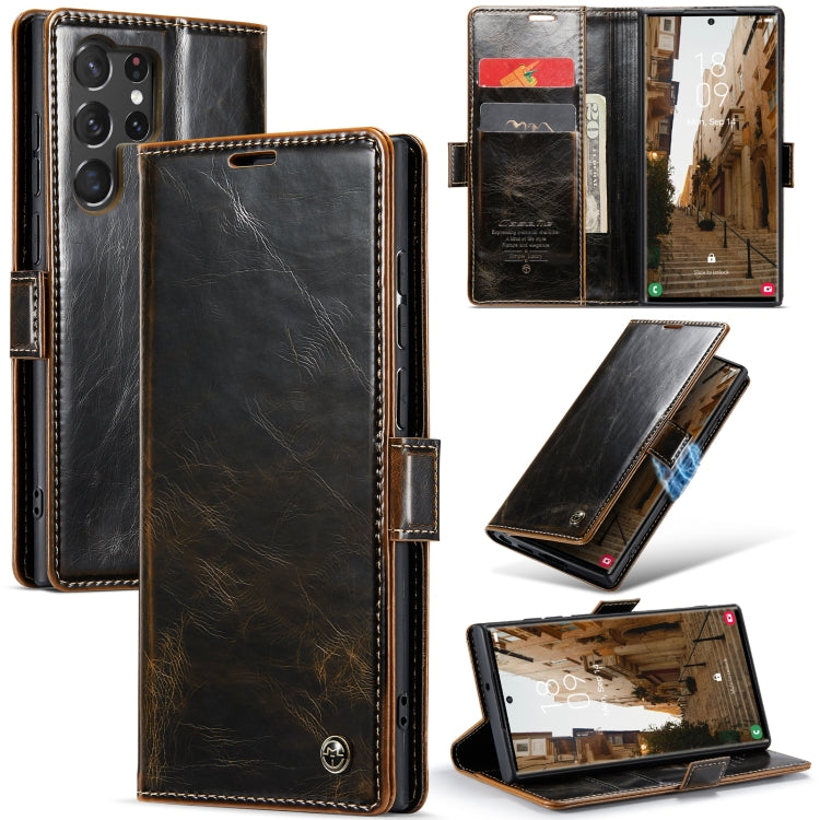 For Samsung Galaxy S23 Ultra 5G CaseMe 003 Crazy Horse Texture Leather Phone Case(Coffee) - Galaxy S23 Ultra 5G Cases by CaseMe | Online Shopping UK | buy2fix