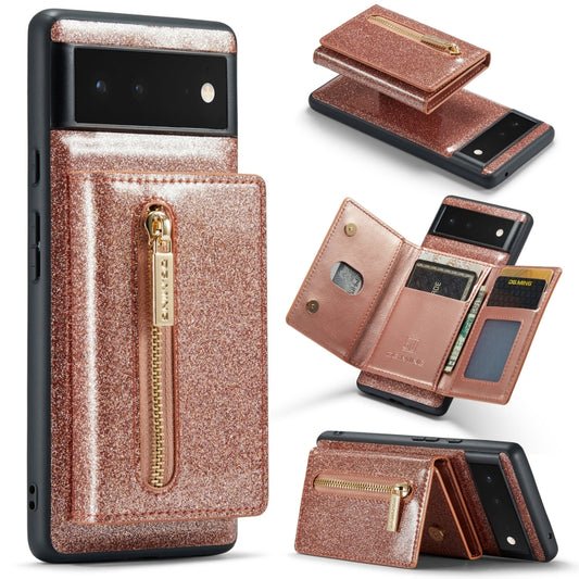 For Google Pixel 6a DG.MING M3 Series Glitter Powder Card Bag Leather Case(Rose Gold) - Google Cases by DG.MING | Online Shopping UK | buy2fix