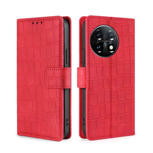 For OnePlus 11 Skin Feel Crocodile Magnetic Clasp Leather Phone Case(Red) - OnePlus Cases by buy2fix | Online Shopping UK | buy2fix