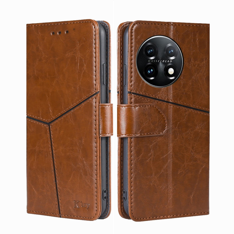 For OnePlus 11 Geometric Stitching Horizontal Flip Leather Phone Case(Light Brown) - OnePlus Cases by buy2fix | Online Shopping UK | buy2fix