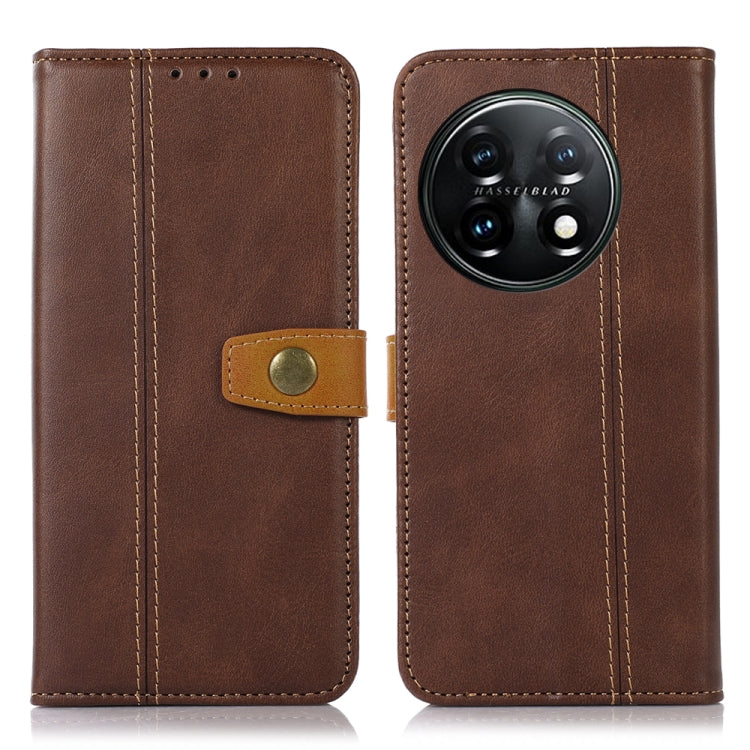 For OnePlus 11 5G Stitching Thread Calf Texture Leather Phone Case(Brown) - OnePlus Cases by buy2fix | Online Shopping UK | buy2fix