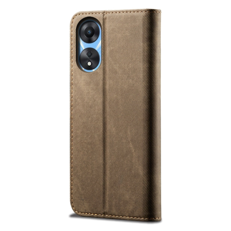 For OPPO A58 5G / A58x / A78 5G Denim Texture Leather Phone Case(Khaki) - OPPO Cases by buy2fix | Online Shopping UK | buy2fix