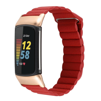 For Fitbit Charge 5 Magnetic Loop Leather Watch Band(Red) - Watch Bands by buy2fix | Online Shopping UK | buy2fix