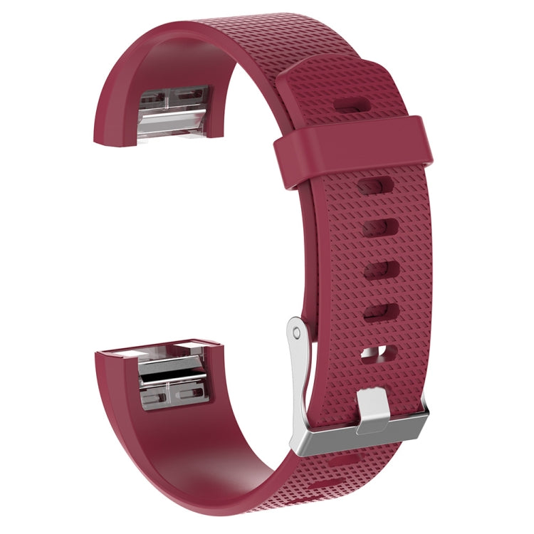 For Fitbit Charge 2 Common Texture Silicone  Watch Band with Buckle, Size:L(Rose Red) - Watch Bands by buy2fix | Online Shopping UK | buy2fix