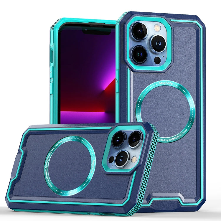 For iPhone 12 / 12 Pro Armour Two-color MagSafe Magnetic TPU + PC Phone Case(Light Blue + Blue) - iPhone 12 / 12 Pro Cases by buy2fix | Online Shopping UK | buy2fix