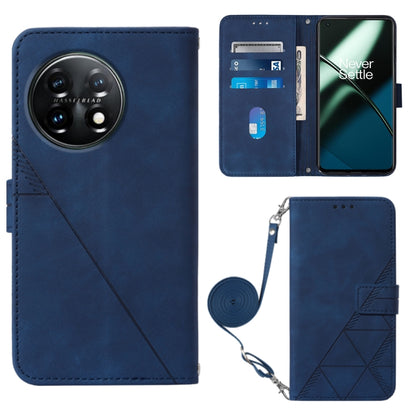 For OnePlus 11 Crossbody 3D Embossed Flip Leather Phone Case(Blue) - OnePlus Cases by buy2fix | Online Shopping UK | buy2fix