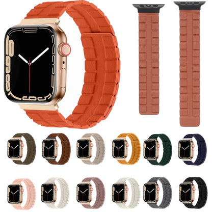 Square Two-section Leather Magnetic Watch Band For Apple Watch Series 9&8&7 41mm / SE 3&SE 2&6&SE&5&4 40mm / 3&2&1 38mm(Khaki) - Watch Bands by buy2fix | Online Shopping UK | buy2fix