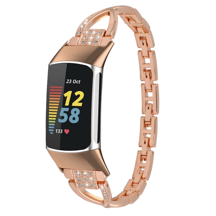 For Fitbit Charge 5 Diamond Metal Watch Band(Rose Gold) - Watch Bands by buy2fix | Online Shopping UK | buy2fix
