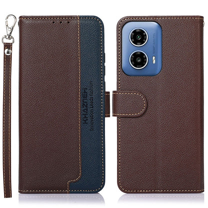 For Motorola Moto G34 KHAZNEH Litchi Texture Leather RFID Phone Case(Brown) - Motorola Cases by buy2fix | Online Shopping UK | buy2fix