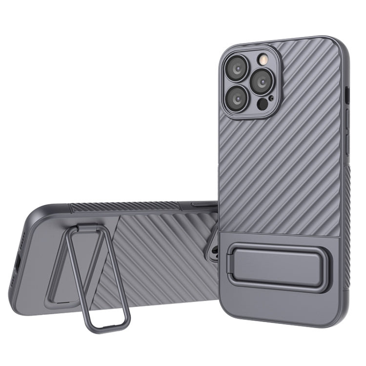 For iPhone 13 Pro Max Wavy Texture TPU Phone Case with Lens Film(Grey) - iPhone 13 Pro Max Cases by buy2fix | Online Shopping UK | buy2fix