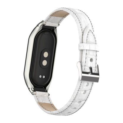 For Xiaomi Mi Band 8 Integrated Metal Case + Cocodile Texture Leather Watch Band(White) - Watch Bands by buy2fix | Online Shopping UK | buy2fix