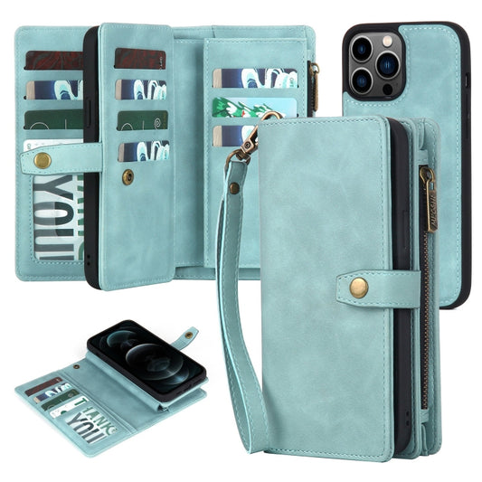 For iPhone 12 Pro Max Zipper Wallet Detachable MagSafe Leather Phone Case(Blue) - iPhone 12 Pro Max Cases by buy2fix | Online Shopping UK | buy2fix