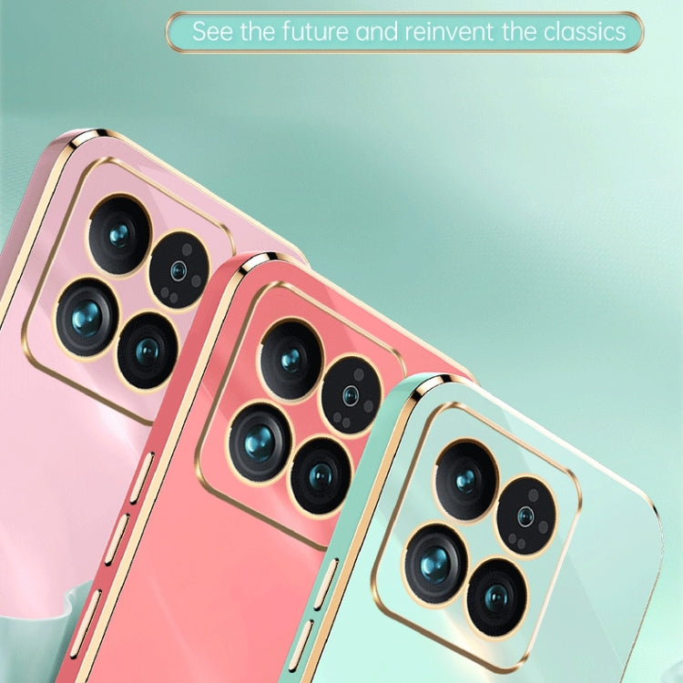 For Xiaomi 14 XINLI Straight Edge 6D Electroplate TPU Phone Case with Ring Holder(Pink) - 14 Cases by XINLI | Online Shopping UK | buy2fix