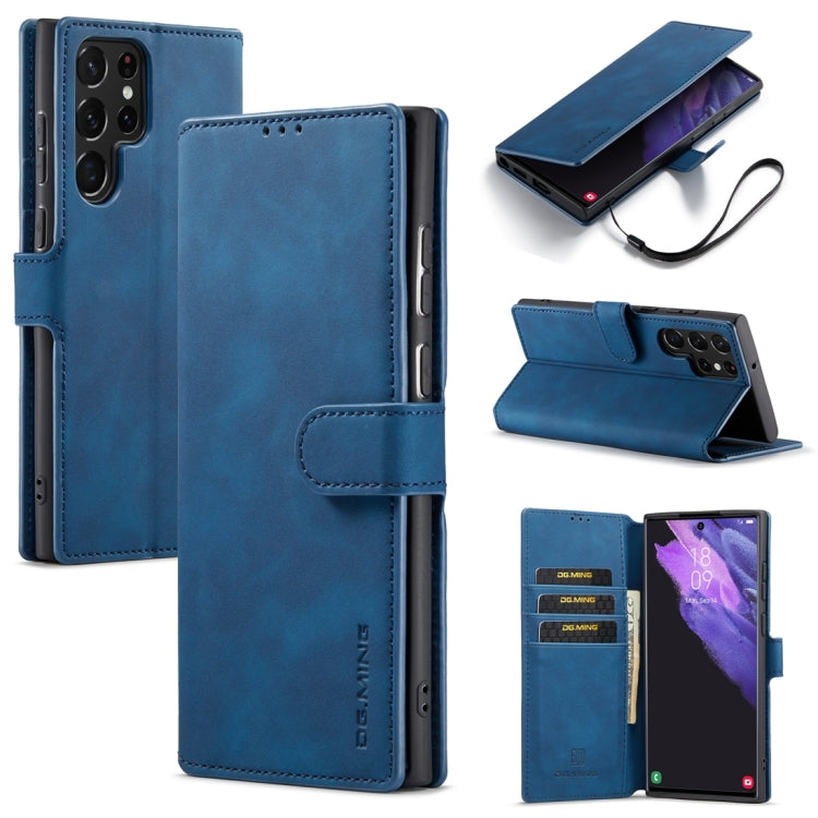 For Samsung Galaxy S23 Ultra 5G DG.MING Retro Oil Edge Flip Leather Phone Case(Blue) - Galaxy S23 Ultra 5G Cases by DG.MING | Online Shopping UK | buy2fix