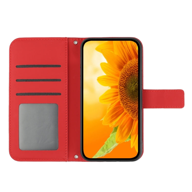 For Xiaomi Redmi 13C 4G Skin Feel Sun Flower Embossed Flip Leather Phone Case with Lanyard(Red) - 13C Cases by buy2fix | Online Shopping UK | buy2fix