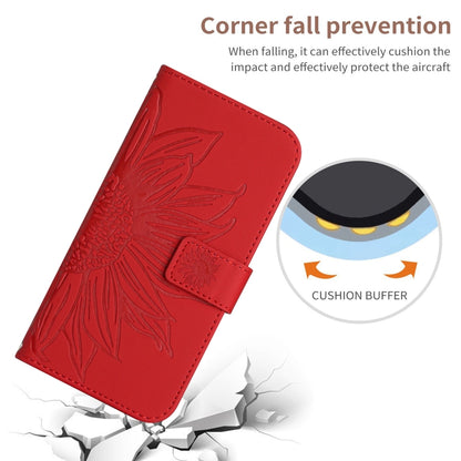 For Xiaomi Redmi 13C 4G Skin Feel Sun Flower Embossed Flip Leather Phone Case with Lanyard(Red) - 13C Cases by buy2fix | Online Shopping UK | buy2fix