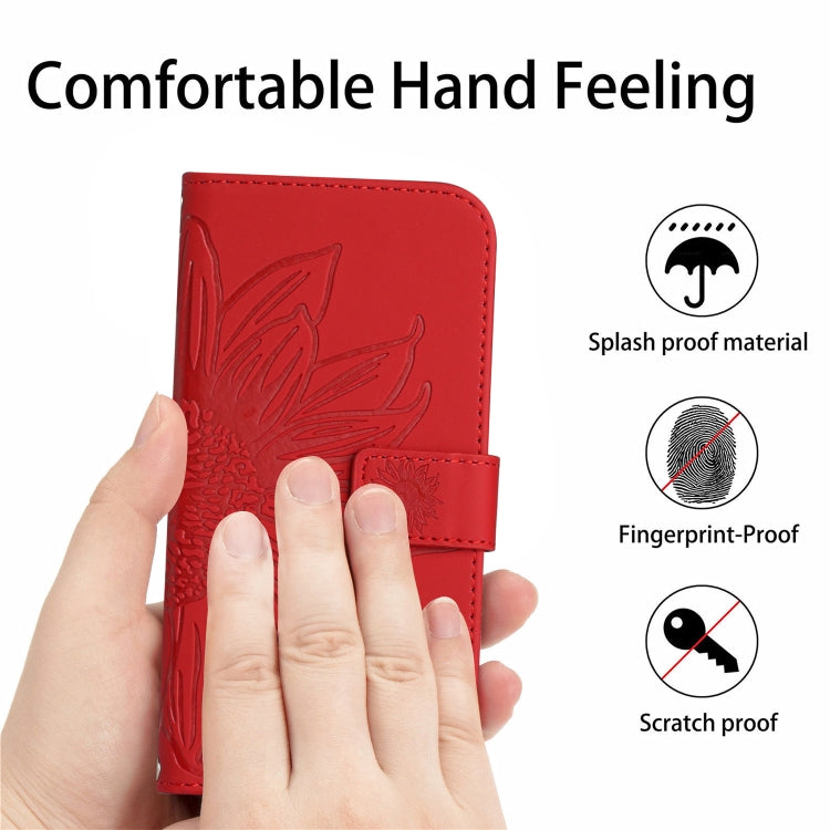 For Xiaomi 14 Pro Skin Feel Sun Flower Embossed Flip Leather Phone Case with Lanyard(Red) - 14 Pro Cases by buy2fix | Online Shopping UK | buy2fix