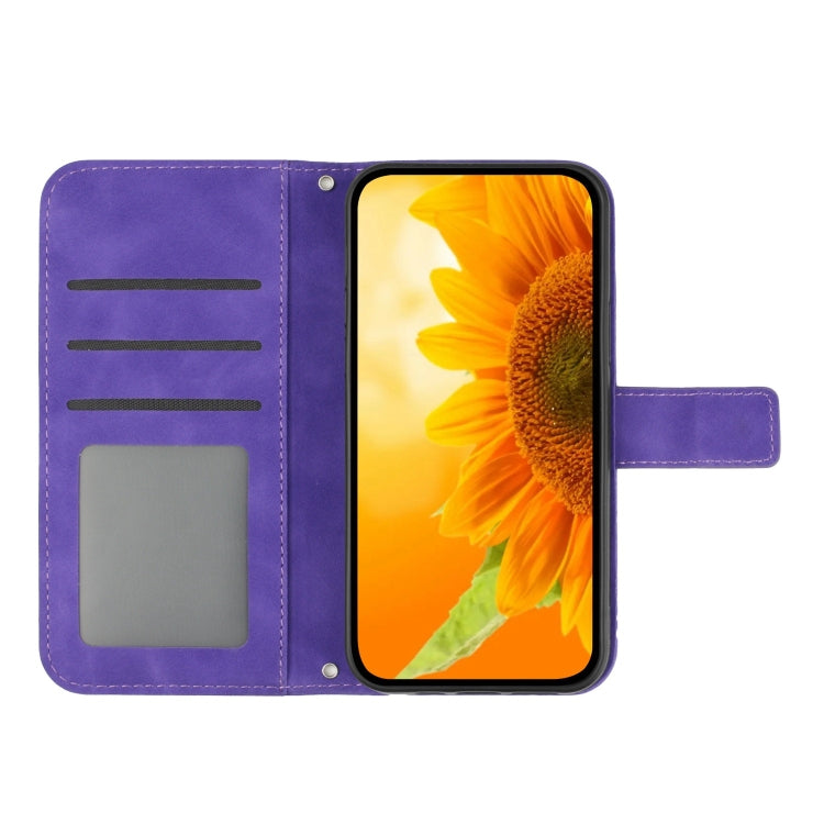 For Xiaomi Redmi 13C 5G Skin Feel Sun Flower Embossed Flip Leather Phone Case with Lanyard(Dark Purple) - 13C Cases by buy2fix | Online Shopping UK | buy2fix