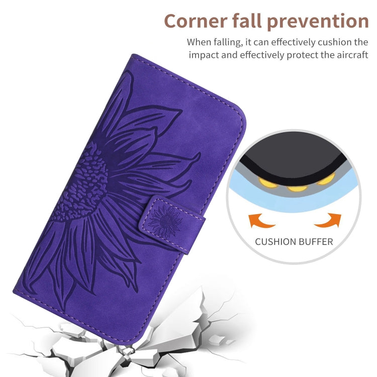 For Xiaomi Redmi Note 13 4G Global Skin Feel Sun Flower Embossed Flip Leather Phone Case with Lanyard(Dark Purple) - Note 13 Cases by buy2fix | Online Shopping UK | buy2fix