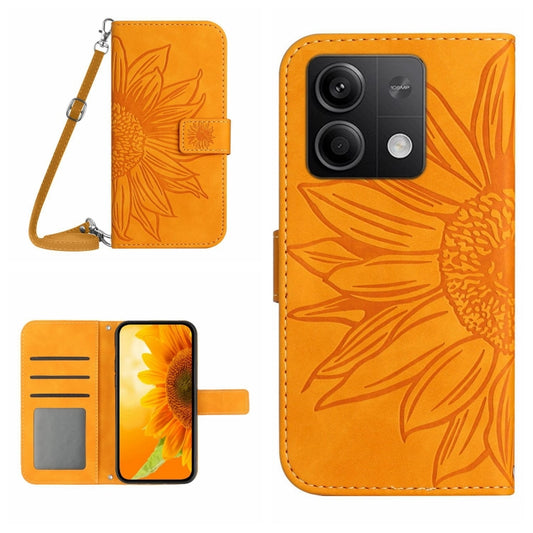 For Xiaomi Redmi Note 13 Pro 4G Global Skin Feel Sun Flower Embossed Flip Leather Phone Case with Lanyard(Yellow) - Note 13 Pro Cases by buy2fix | Online Shopping UK | buy2fix