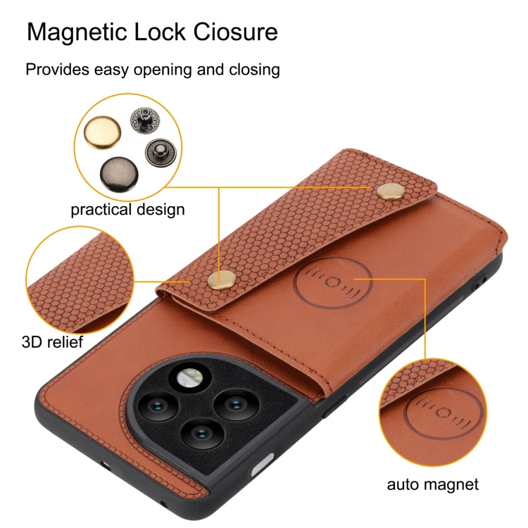 For OnePlus 11 Double Buckle Magnetic PU+TPU Phone Case(Brown) - OnePlus Cases by buy2fix | Online Shopping UK | buy2fix